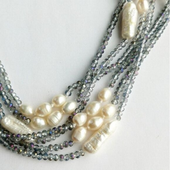 LUXURIOUS White Pearl Swarovski Crystal long short necklace - Picture 3 of 10